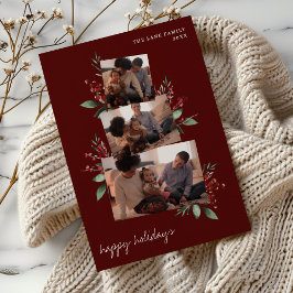 Tarjeta Festiva Collage de fotos de Borgoña con Berries y vegetaci