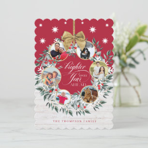 Tarjeta Festiva Collage de fotos de copo de nieve Wreath Madera ro