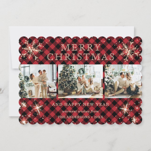 Tarjeta Festiva Collage de fotos de copos rojos con copo de nieve (Anverso)