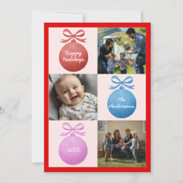 Tarjeta Festiva Collage de fotos de familia de ornamentos Purpurin