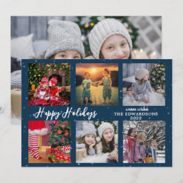 Tarjeta Festiva Collage de fotos de familia Navidades de Happy Hol