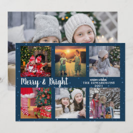Tarjeta Festiva Collage de fotos de familia Navidades merry y bril