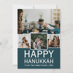 Tarjeta Festiva Collage de fotos de Hanukkah Blue Happy simple y e