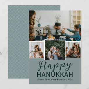 Tarjeta Festiva Collage de fotos de Hanukkah Blue Happy simple y e