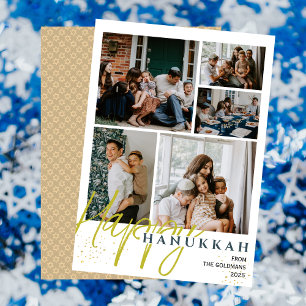 Tarjeta Festiva Collage de fotos de Hanukkah Blue Happy simple y e