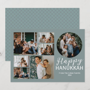 Tarjeta Festiva Collage de fotos de Hanukkah Blue Happy simple y e