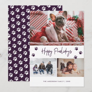 Tarjeta Festiva Collage de fotos de impresión Purple Paw Feliz Mas