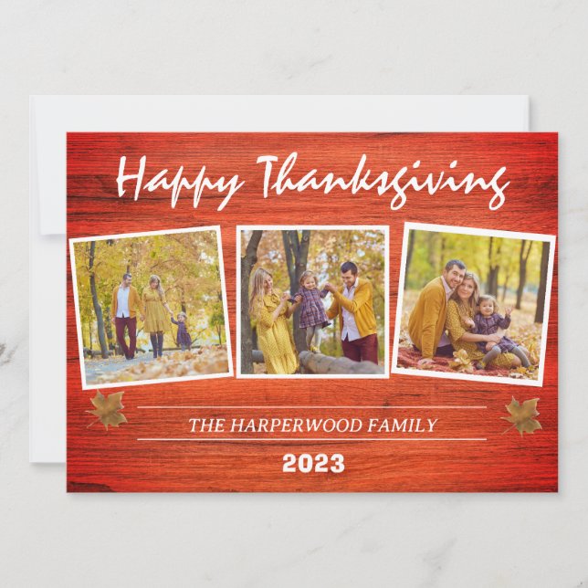 Tarjeta Festiva Collage de fotos de la familia Rustic Modern (Anverso)