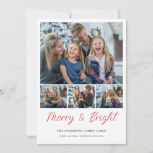 Tarjeta Festiva Collage de fotos de Merry & Bright 4 Navidades fam