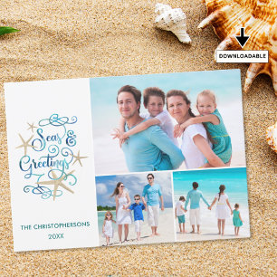 Tarjeta Festiva COLLAGE DE FOTOS de Navidades costeros de MAES y G