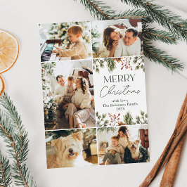 Tarjeta Festiva Collage de fotos de Navidades familiares Green