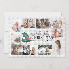 Tarjeta Festiva Collage de fotos de Navidades Holly Jolly Plaid