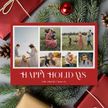 Tarjeta Festiva Collage de fotos de Navidades modernos<br><div class="desc">Felices fiestas! Envíe sus cálidos deseos a amigos y familia esta temporada de Navidades con una tarjeta de Navidades de personalizable fotográfico. Presenta una moderna y elegante tipografía de fondo rojo. Personalice agregando las fotos, nombres, año y otros detalles de su personalizado. Esta tarjeta de Navidad mínima está disponible en...</div>