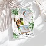 Tarjeta Festiva Collage de fotos de Navidades Tropical Mele Kaliki<br><div class="desc">Envíe saludos de familia y amigos de vacaciones tropicales - estilo hawaiano con estas exuberantes fuentes botánicas de color verde y falsas tarjetas de collage de fotos de Navidades de oro. Con tres (3) de tus fotografías favoritas en cascada con follaje tropical y flores de oro falsas, los Navidades hawaianos...</div>