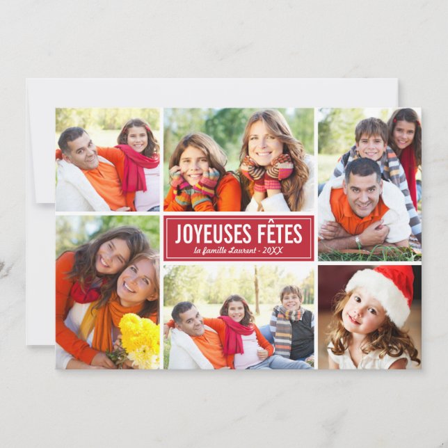 Tarjeta Festiva Collage de fotos de Noël Carte de Voeux | en Rouge (Anverso)