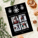 Tarjeta Festiva Collage de fotos de ornamentos de copo de nieve ne<br><div class="desc">Celebra la temporada con esta tarjeta de vacaciones de Collage de fotos Black Snowflake Ornaments, diseñada para compartir tu alegría festiva. Este saludo fotográfico de vacaciones presenta un diseño elegante con delicados copos de nieve blancos en un encantador diseño adornado con copos de nieve, que exhibe maravillosamente un collage de...</div>