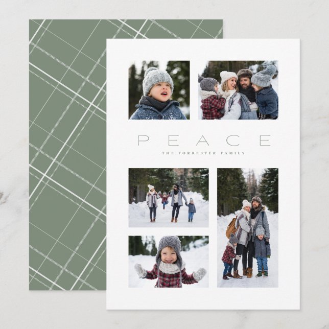 Tarjeta Festiva Collage de fotos de Peace 5 simples Navidades verd (Anverso / Reverso)