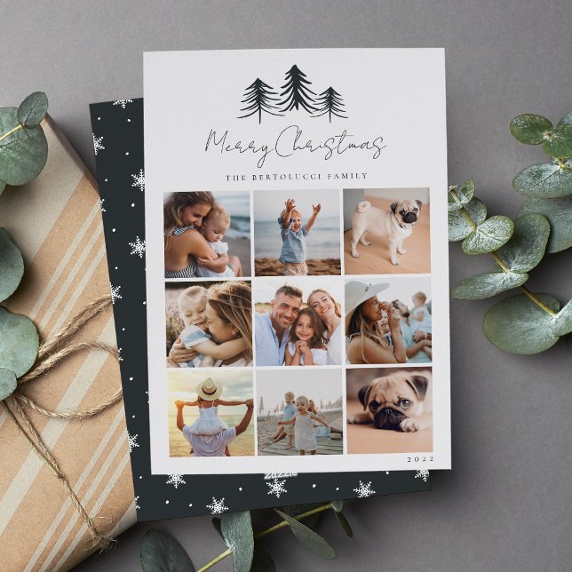 Tarjeta Festiva Collage de fotos De Pinos Esbozados (Subido por el creador)