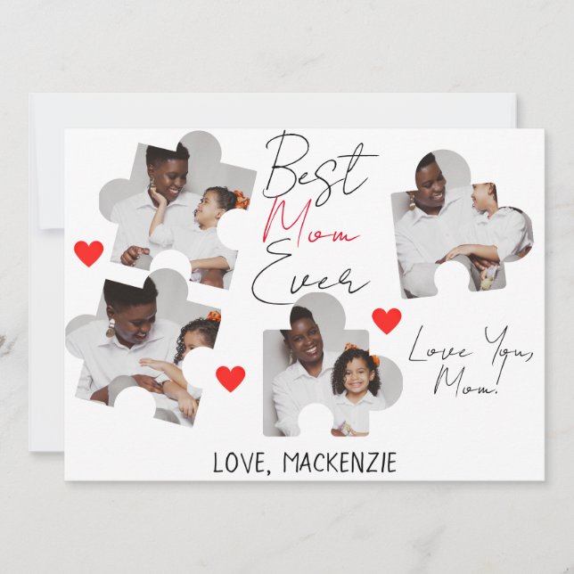 Tarjeta Festiva Collage de fotos de rompecabezas de Día de la Madr (Anverso)