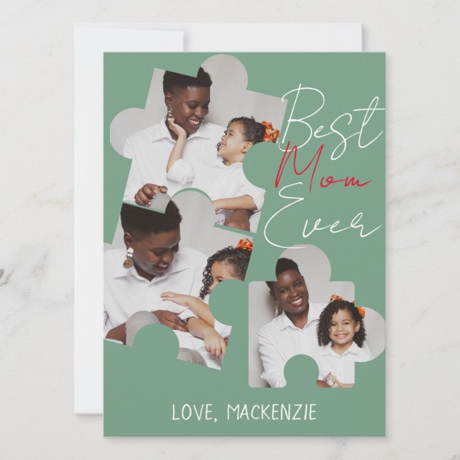 Tarjeta Festiva Collage de fotos de rompecabezas de Día de la Madr (Anverso)