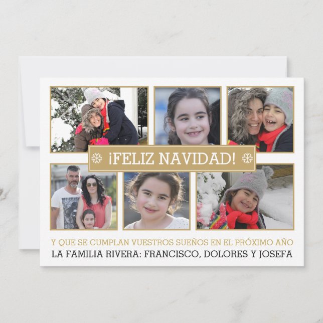 Tarjeta Festiva Collage de fotos de seis fotos modernas ¡FELIZ NAV (Anverso)