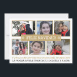 Tarjeta Festiva Collage de fotos de seis fotos modernas ¡FELIZ NAV<br><div class="desc">Collage fotográfico de seis fotos oro y blanco moderno ¡FELIZ NAVIDAD! elegantes Navidades tarjeta de collage de fotos planas con seis fotos familiares, un marco dorado con contorno blanco y el texto "Y QUE SE CUMPLAN VUESTROS SUEÑOS EN EL PRÓXIMO AÑO", el texto "UND ALLES GUTE ZUM NEUEN JAHR! "...</div>