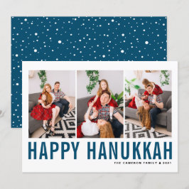 Tarjeta Festiva Collage de fotos de tipografía azul Happy Hanukkah