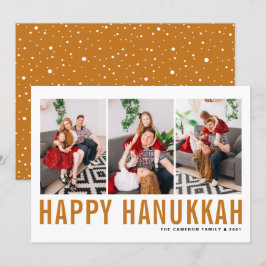 Tarjeta Festiva Collage de fotos de tipografía naranja Feliz Hanuk