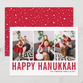 Tarjeta Festiva Collage de fotos de tipografía roja feliz Hanukkah