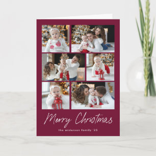Tarjeta Festiva Collage de fotos de Wine Merry Christmas Script 6