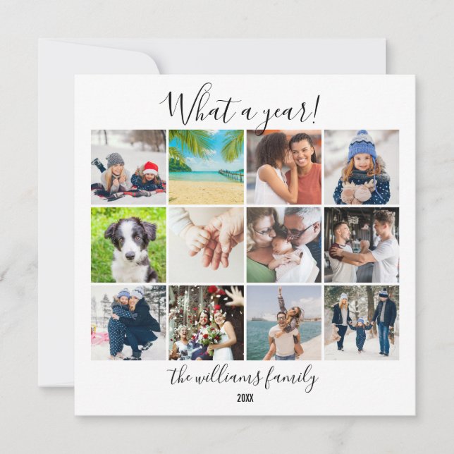 Tarjeta Festiva Collage de fotos del año en revisión Qué año (Anverso)