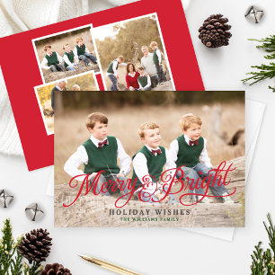 Tarjeta Festiva Collage de fotos elegante de escritura roja mora y