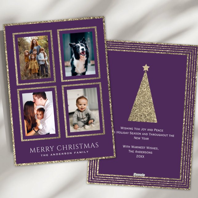 Tarjeta Festiva Collage de fotos elegante de Plum y Navidades de O (Subido por el creador)