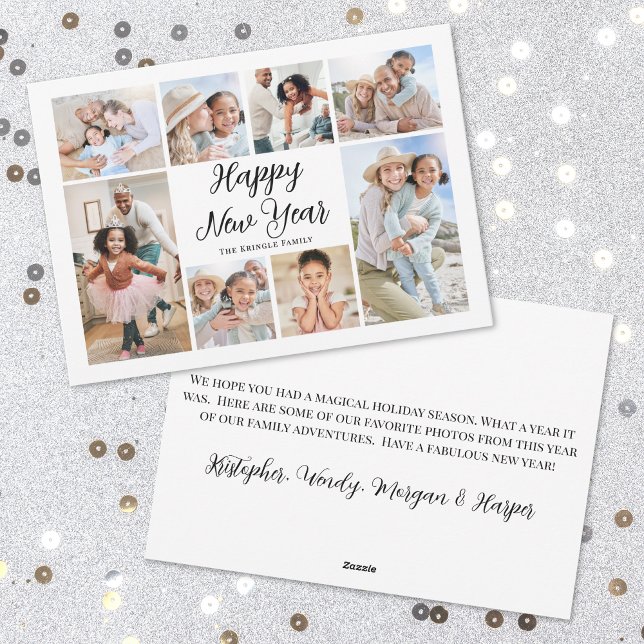 Tarjeta Festiva Collage de fotos elegante Feliz Año Nuevo (Elegant Photo Collage Happy New Year Holiday Card)