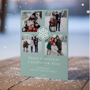 Tarjeta Festiva Collage de fotos Emblem Snowflake Turquesa