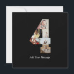 Tarjeta Festiva Collage de fotos en blanco y negro número 4<br><div class="desc">Este producto personalizable es donde se organizan fotos para formar la forma de un número. A menudo se utiliza para celebraciones importantes como cumpleaños, aniversarios o logros, lo que permite a los usuarios mostrar imágenes memorables en una sola exhibición llamativa. Los diseños suelen ofrecer espacios para diferentes tamaños y orientaciones...</div>