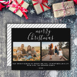 Tarjeta Festiva Collage de fotos familiar Black Merry Christmas Sc<br><div class="desc">Moderna tarjeta de vacaciones de Collage de fotos familiar con escritura navideña en blanco y negro. Guión blanco en negro. Añade 2 fotos,  texto y haz una tarjeta de Navidades familiares de moda y moda.</div>