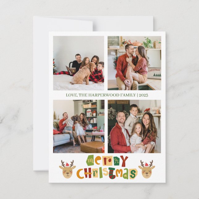 Tarjeta Festiva Collage de fotos familiar de guión de reno para na (Anverso)