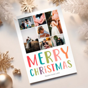 Tarjeta Festiva Collage de fotos familiar de Navidades simples y c