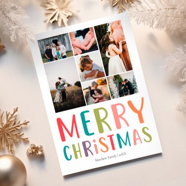 Tarjeta Festiva Collage de fotos familiar de Navidades simples y c (Subido por el creador)