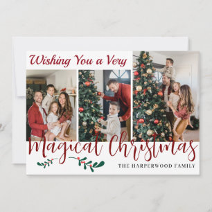 Tarjeta Festiva Collage de fotos familiar de Navidades simples y m