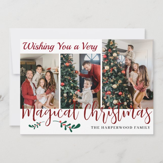 Tarjeta Festiva Collage de fotos familiar de Navidades simples y m (Anverso)