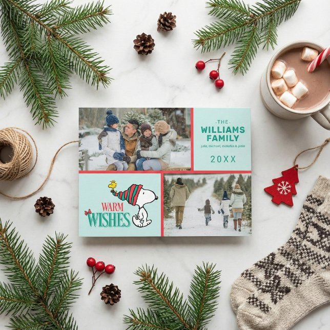 Tarjeta Festiva Collage de fotos familiar de Navidades Snoopy y Wo (Subido por el creador)