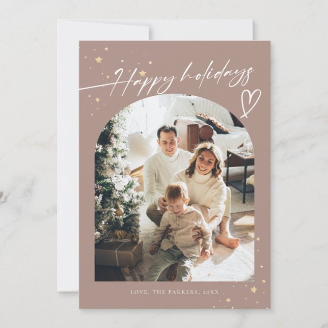 Tarjeta Festiva Collage de fotos familiar moderno de Navidades Boh (Anverso)