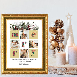 Tarjeta Festiva Collage de fotos familiar, moderno, floral, Navida