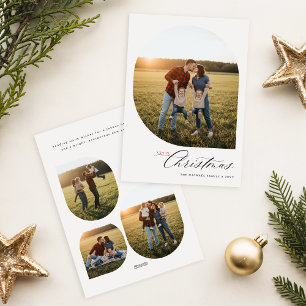 Tarjeta Festiva Collage de fotos familiares con marco de arco mode