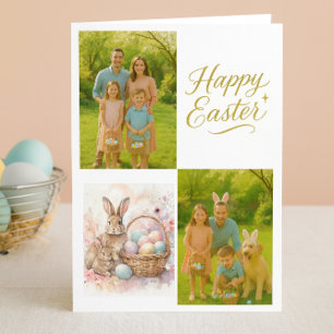 Tarjeta Festiva Collage de fotos familiares de Pascua doblado