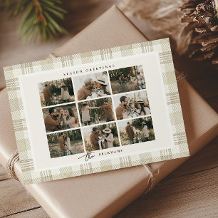 Tarjeta Festiva Collage de Fotos Familiares en Cuadros Beige Navid