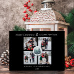 Tarjeta Festiva Collage de fotos floral Black Winter Forest<br><div class="desc">Comparte la magia de la temporada con esta tarjeta de vacaciones de Collage de fotos floral Black Winter Forest, diseñada para mostrar tu espíritu festivo. Este saludo fotográfico de vacaciones presenta un diseño sencillo con una serena escena de selva acuática y delicados acentos florales de bosques de invierno, destacando de...</div>
