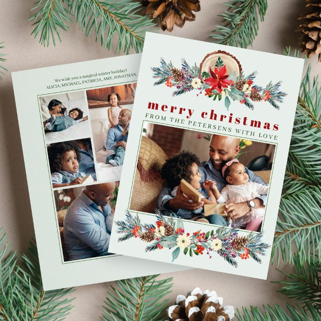 Tarjeta Festiva Collage de fotos florales rústicas de Feliz Navida (Subido por el creador)